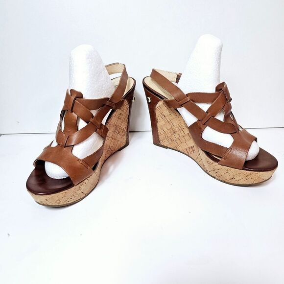 Guess Y2K Inspo Brown Leather Strappy Platform Wedge Sandals Size 9.5 - Picture 2 of 11